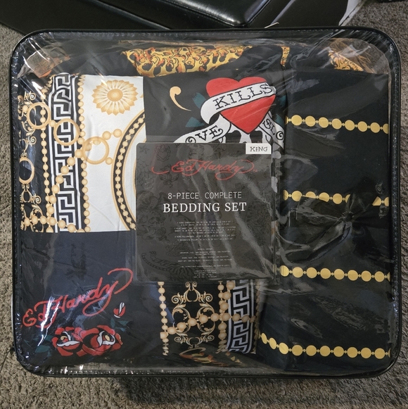 Rare Ed Hardy Crouching Tiger Tattoo KING 8 Pc Bedding Set - Picture 13 of 15